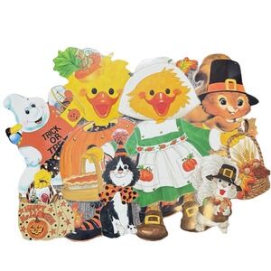 1995 Suzy Spafford Fall Holiday Lot Die Cut Paper Jointed Wall Decor Halloween‎